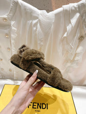 FENDI DAD SANDAL IN MOCHA BROWN FLEECE