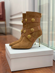 BALMAIN 26S BOOT 105 MM IN BROWN SUEDE WITH GOLD HARDWARE