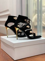 BALMAIN 25S HIGH HEELS 95MM IN BLACK SUEDE WITH PEARL
