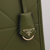 PRA LARGE 39 TOTE IN OLIVE GREEN CALFSKIN GOLD HARDWARE