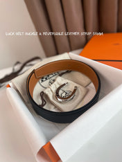 LUCK BELT BUCKLE & REVERSIBLE GINGER ORANGE AND BLACK LEATHER STRAP 38MM SILVER HARDWARE