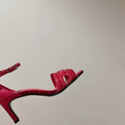 PREMIERE 70 SANDAL IN WATERMELON PINK CROCODILE LEATHER