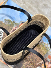 LOE BASKET BAG 28 IN NATURAL MIX BLACK RAFFIA