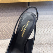 OPYUM BLACK HEEL SLINGBACK PUMPS IN BLACK GLOSSY CALFSKIN
