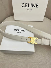 CELINE 25S TRIOMPHE 25MM BELT IN WHITE CALFSKIN GOLD HARDWARE