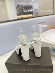 SL TRIBUTE FLATFORM SANDALS WHITE CALFSKIN