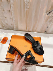 OASIS SANDALS BLACK LAMBSKIN ATTACH CRYSTAL