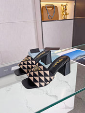 PRA EMBROIDERED SLIDES 65 BLACK AND BEIGE FABRIC