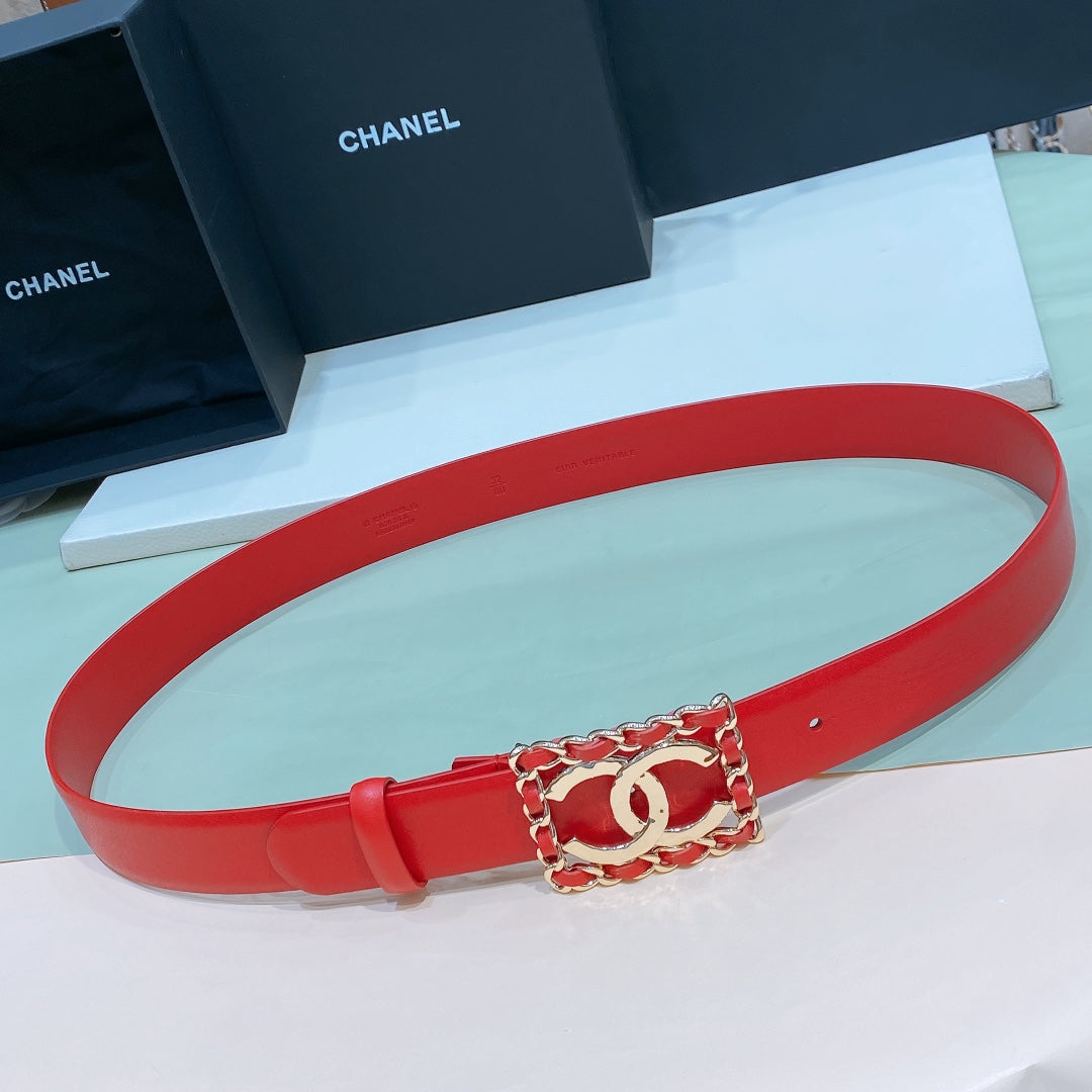 CHANEL 26S BELT 30 MM IN RED CALFSKIN 658419