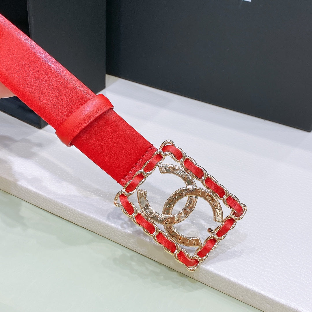 CHANEL 26S BELT 30 MM IN RED CALFSKIN 658419