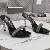 CRYSTAL HIGH HEEL MULE 10 CM IN BLACK LAMBSKIN