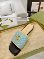 GG EXCLUSIVE SLIDE SANDAL SKY AND BLACK CALFSKIN