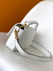 Fend Baguette 27 Bag With FF Motif White Leather Ghw