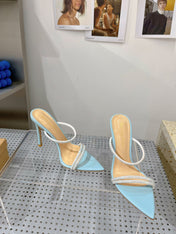 GIANVITO ROSSI 26S POINTED HIGH-HEEL SANDALS 100 MM IN SKY BLUE LAMBSKIN