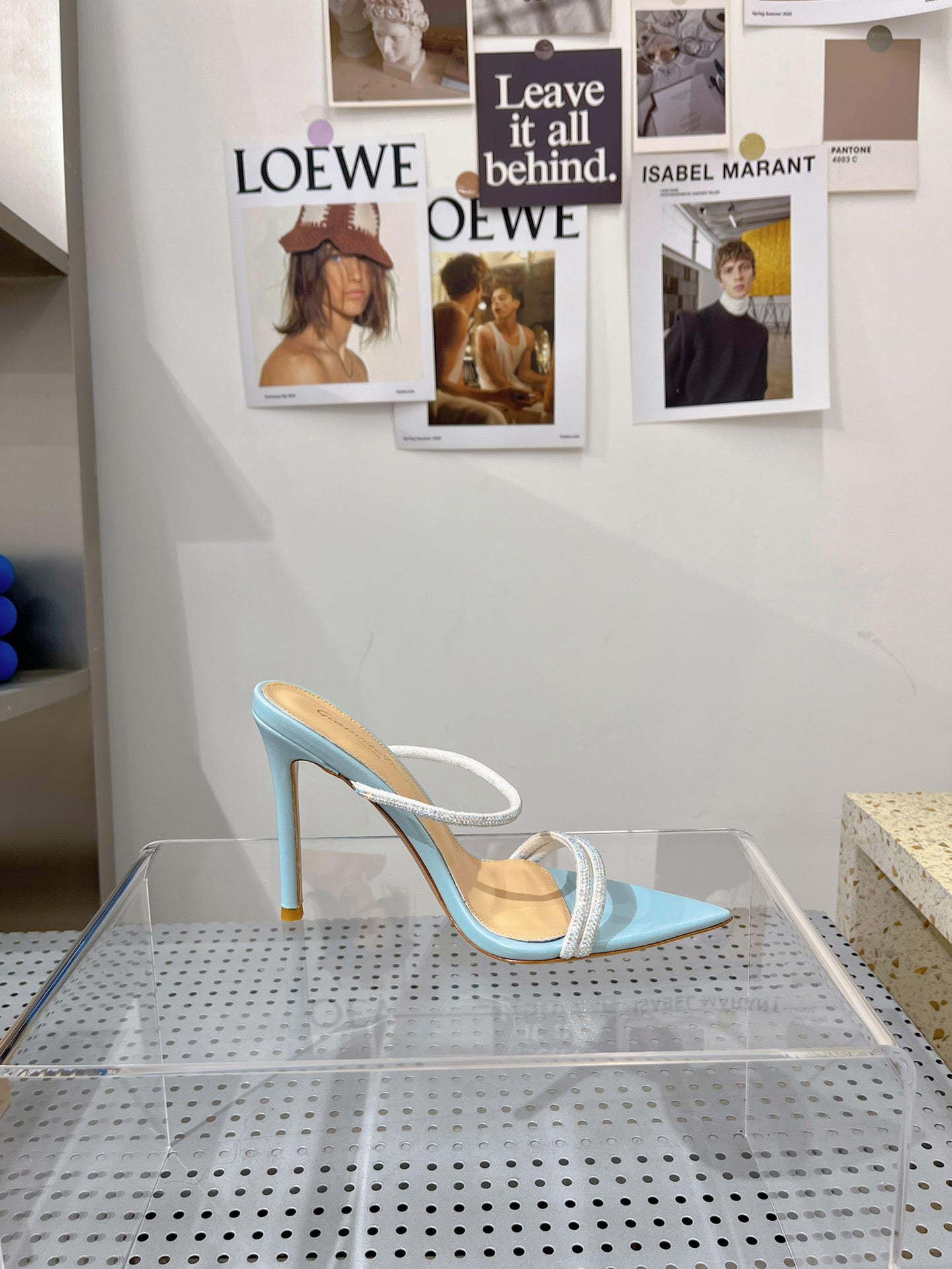 GIANVITO ROSSI 26S POINTED HIGH-HEEL SANDALS 100 MM IN SKY BLUE LAMBSKIN