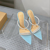 GIANVITO ROSSI 26S POINTED HIGH-HEEL SANDALS 100 MM IN SKY BLUE LAMBSKIN