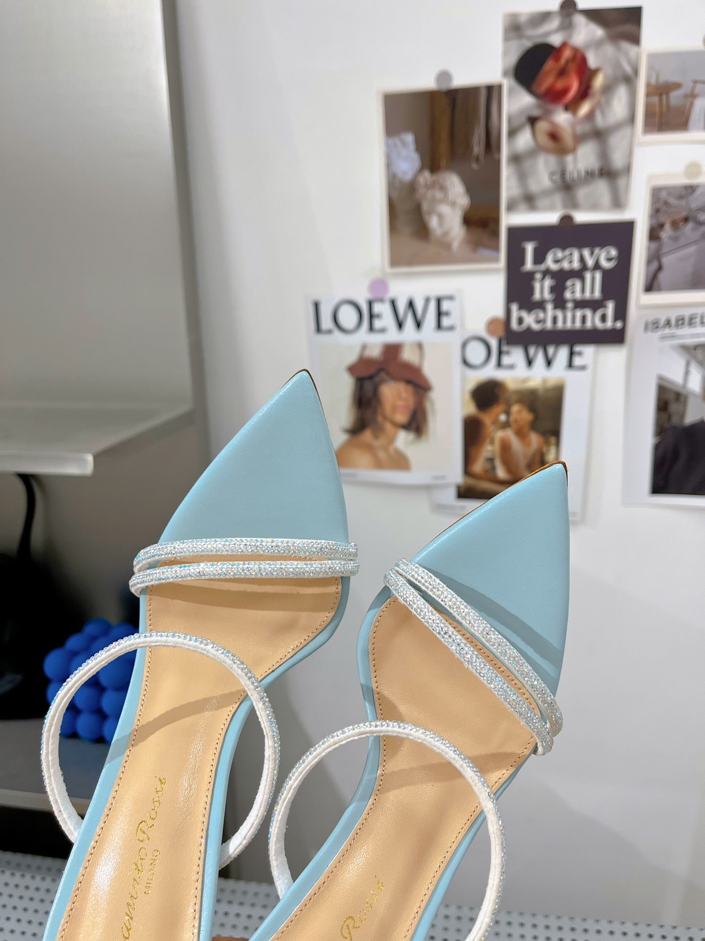 GIANVITO ROSSI 26S POINTED HIGH-HEEL SANDALS 100 MM IN SKY BLUE LAMBSKIN