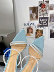GIANVITO ROSSI 26S POINTED HIGH-HEEL SANDALS 100 MM IN SKY BLUE LAMBSKIN
