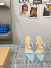 GIANVITO ROSSI 26S POINTED HIGH-HEEL SANDALS 100 MM IN SKY BLUE LAMBSKIN