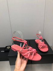 FLORAL FLAT SANDAL IN DARK PINK LAMBSKIN