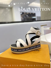 LV 26S WEDGE SANDALS 70 MM IN WHITE AND BLACK LAMBSKIN