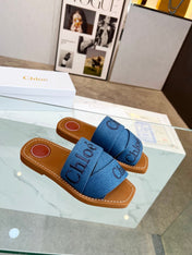 WOODY MULE IN COBALT BLUE DENIM WITH EMBROIDERED LOGO