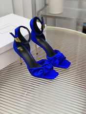 BALMAIN 25S KNOTTED HIGH HEELS 95MM IN DARK BLUE SATIN