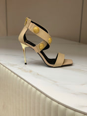 BALMAIN 25S CROSSOVER STRAP HIGH HEELS 95MM IN LIGHT BROWN CALFSKIN
