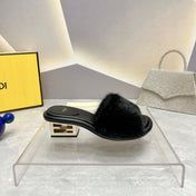 FENDI BAGUETTE MINK MEDIUM-HEELED 45MM IN BLACK FUR AND LAMBSKIN