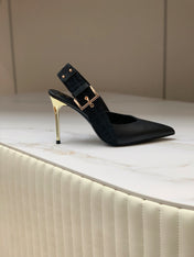 BALMAIN 25S SLINGBACK SHOES 95MM IN BLACK FULL CALFSKIN