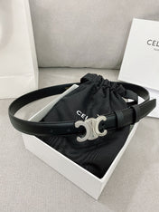 CELINE 25S TRIOMPHE BELT 25MM IN BLACK CALFSKIN SILVER HARDWARE 580680
