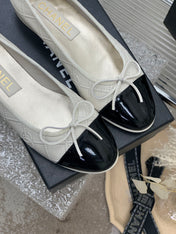 BALLET FLAT GLOSSY BLACK MIX IVORY LAMBSKIN