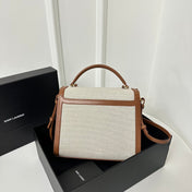 CASSANDRA 20 WHITE COTTON LINEN AND BROWN CALFSKIN