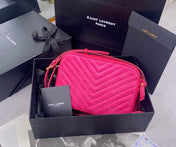 LOU CAMERA BAG 23 IN BRIGHT PINK SUEDE AND CALFSKIN TRIM