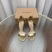 GIANVITO ROSSI 26S HIGH HEEL SANDALS 105 MM IN METALLIC GOLD LAMBSKIN WITH CRYSTAL BUCKLE
