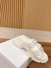 DIOR PLATFORM SLIDES 25S 30 MM IN CREAM WHITE FABRIC AND CALFSKIN