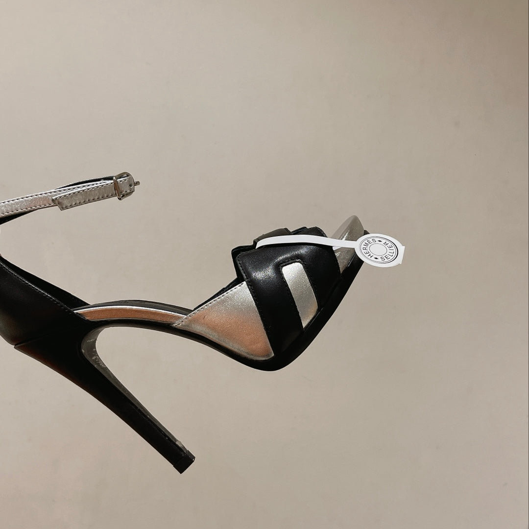 H - CLASSIC SANDAL 125 BLACK MIX BRIGHT SILVER LAMBSKIN
