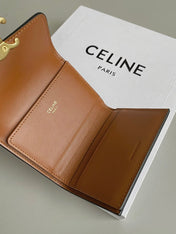 TRIPHOME 9 WALLET TWO-IN-ONE OLD FLOWER BROWN CALFSKIN