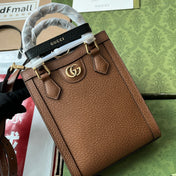 DIANA TOTE BAG 19 IN BROWN LAMBSKIN WITH BAMBOO HANDLE