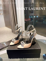 SL AYERS CRYSTAL SANDAL CHAMPAGNE SATIN