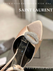 SL AYERS CRYSTAL SANDAL CHAMPAGNE SATIN
