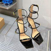 GIANVITO ROSSI 26S SQUARE-TOE HIGH-HEEL SANDALS 105 MM IN BLACK PATENT CALFSKIN