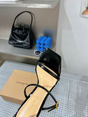 GIANVITO ROSSI 26S SQUARE-TOE HIGH-HEEL SANDALS 105 MM IN BLACK PATENT CALFSKIN