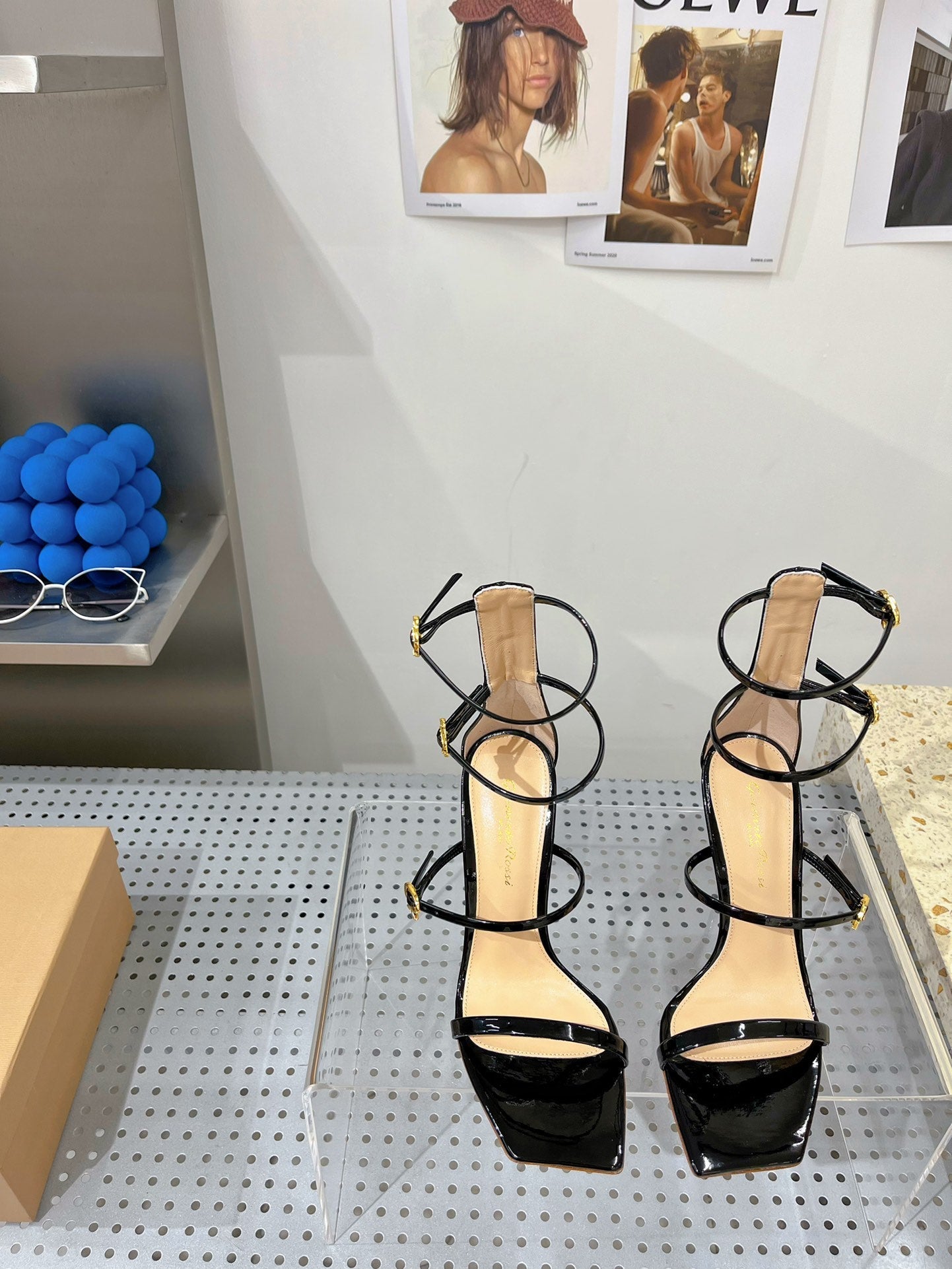 GIANVITO ROSSI 26S SQUARE-TOE HIGH-HEEL SANDALS 105 MM IN BLACK PATENT CALFSKIN