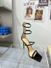 GIANVITO ROSSI 26S SQUARE-TOE HIGH-HEEL SANDALS 105 MM IN BLACK PATENT CALFSKIN