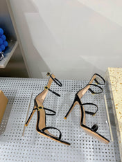 GIANVITO ROSSI 26S SQUARE-TOE HIGH-HEEL SANDALS 105 MM IN BLACK PATENT CALFSKIN