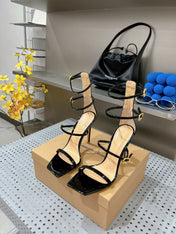 GIANVITO ROSSI 26S SQUARE-TOE HIGH-HEEL SANDALS 105 MM IN BLACK PATENT CALFSKIN