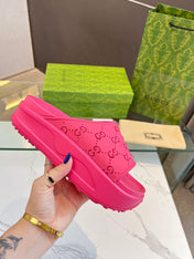 PLATFORM SANDALS IN BRIGHT PINK MONOGRAM IMPORTED TPU