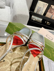 HIGH HEEL 65MM IN SILVER CALFSKIN WITH RED HEART