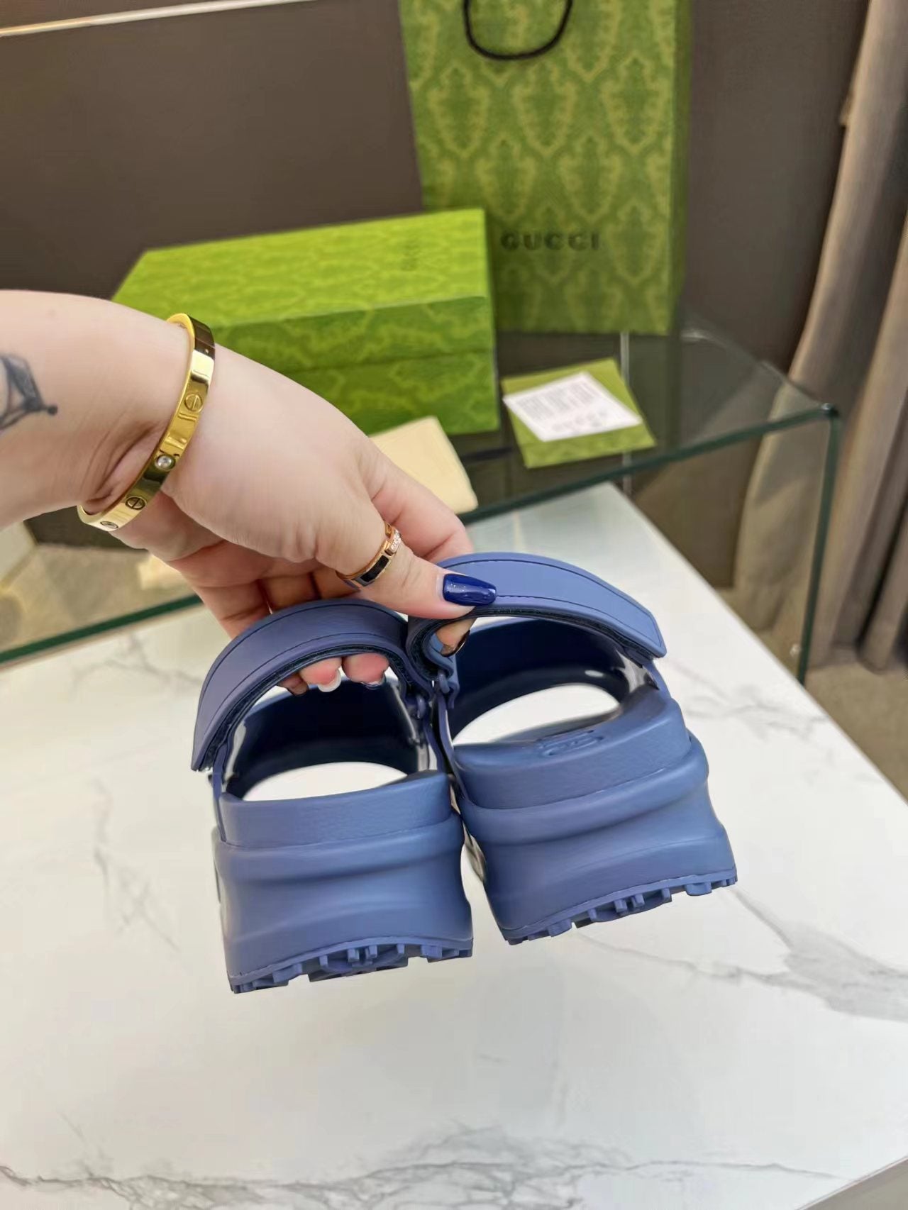 HORSEBIT FLATFORM SANDAL 5 CM IN AEGEAN BLUE IMPORTED TPU